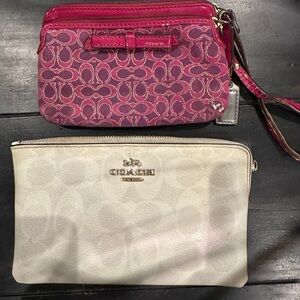 Coach Signature Pink and Cream Wristlet Duo